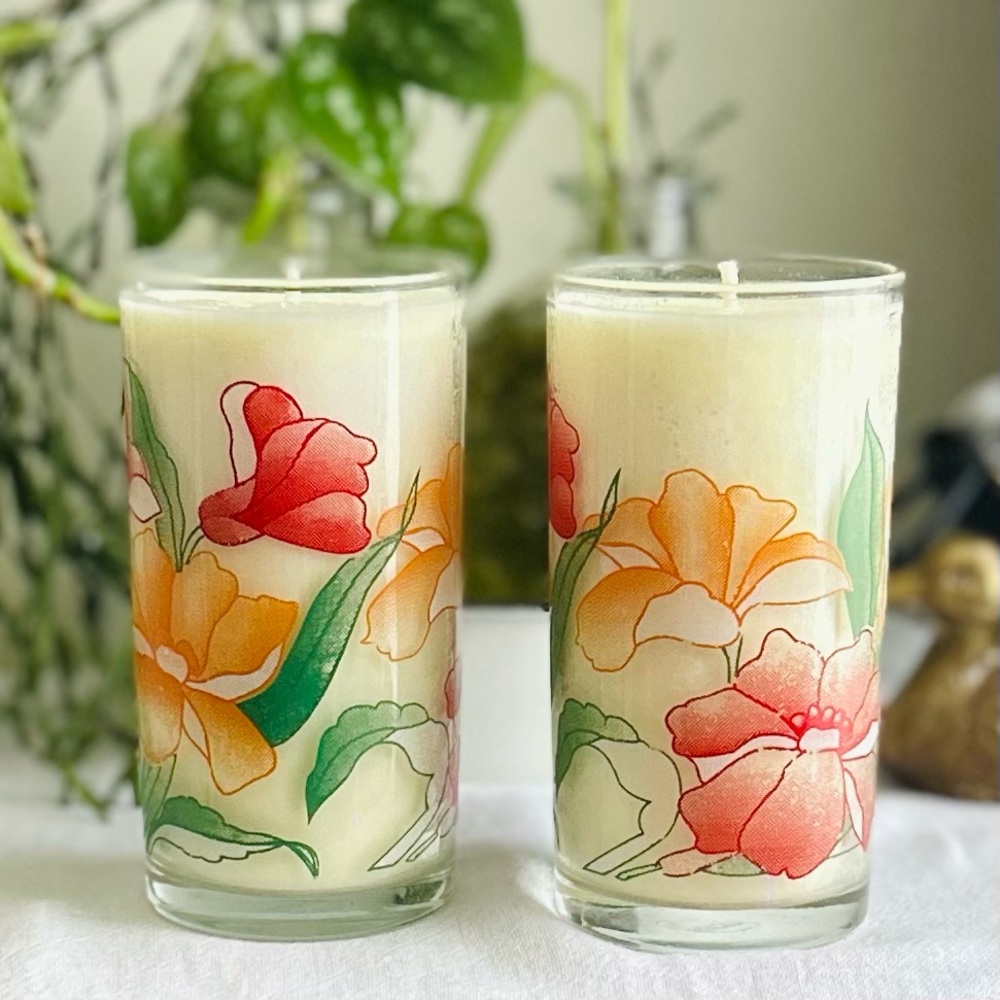 Night Bloom Vintage Lucky Floral Soy Candle Glasses Set